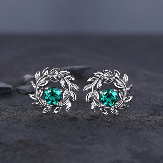 Dainty Emerald Earrings Green Emerald Studs Earrings Jewelry Vintage Floral Leaf Earrings May Birthstone Jewelry Anniversary Gift for Her - anerjuly