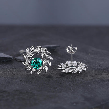 Dainty Emerald Earrings Green Emerald Studs Earrings Jewelry Vintage Floral Leaf Earrings May Birthstone Jewelry Anniversary Gift for Her - anerjuly