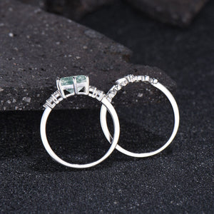 Dainty Hexagon Cut Natural Moss Agate Ring Set Engagement Ring For Women - anerjuly