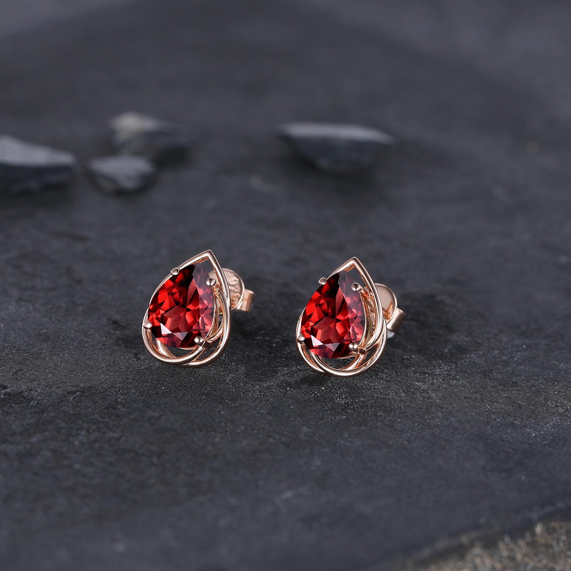 Dainty Red Garnet Earrings Green Emerald Studs Earrings Jewelry Vintage Floral Leaf Earrings May Birthstone Jewelry Anniversary Gift for Her - anerjuly