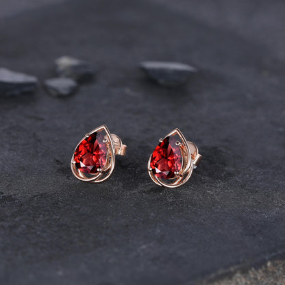 Dainty Red Garnet Earrings Green Emerald Studs Earrings Jewelry Vintage Floral Leaf Earrings May Birthstone Jewelry Anniversary Gift for Her - anerjuly