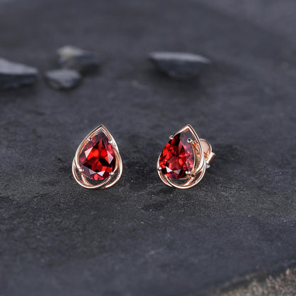 Dainty Red Garnet Earrings Green Emerald Studs Earrings Jewelry Vintage Floral Leaf Earrings May Birthstone Jewelry Anniversary Gift for Her - anerjuly