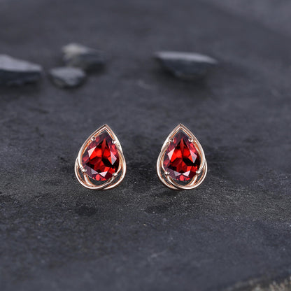 Dainty Red Garnet Earrings Green Emerald Studs Earrings Jewelry Vintage Floral Leaf Earrings May Birthstone Jewelry Anniversary Gift for Her - anerjuly