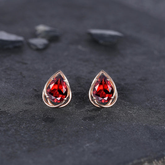 Dainty Red Garnet Earrings Green Emerald Studs Earrings Jewelry Vintage Floral Leaf Earrings May Birthstone Jewelry Anniversary Gift for Her - anerjuly