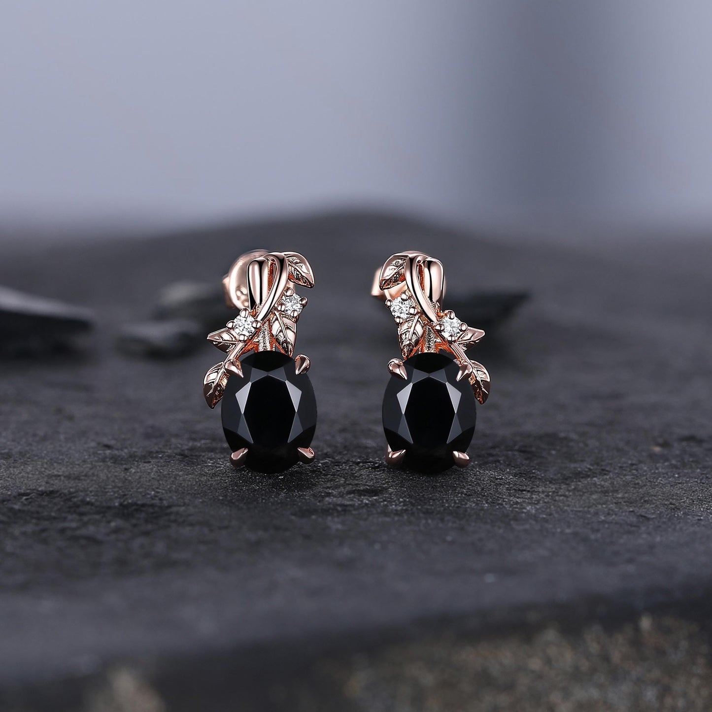 Dainty Twisted Black Onyx Earrings Rose Gold Branches Stud Earrings Women Unique Promise Anniversary Gift for Her Bridal Promise Jewelry - anerjuly