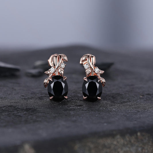 Dainty Twisted Black Onyx Earrings Rose Gold Branches Stud Earrings Women Unique Promise Anniversary Gift for Her Bridal Promise Jewelry - anerjuly