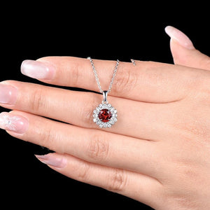 Delicate Round Cut Natural Garnet Pendant Unique White Gold Moissanite Halo Pendant Minimalist January Birthstone Anniversary Gift - anerjuly