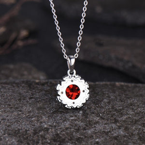 Delicate Round Cut Natural Garnet Pendant Unique White Gold Moissanite Halo Pendant Minimalist January Birthstone Anniversary Gift - anerjuly