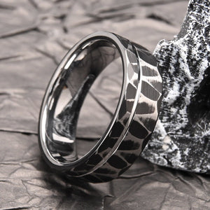 Diamond-Cut Two-Tone Black & Silver Tungsten Ring - anerjuly