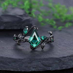 Emerald Matching Wedding Band Emerald And Emerald Engagement Couples Ring - anerjuly