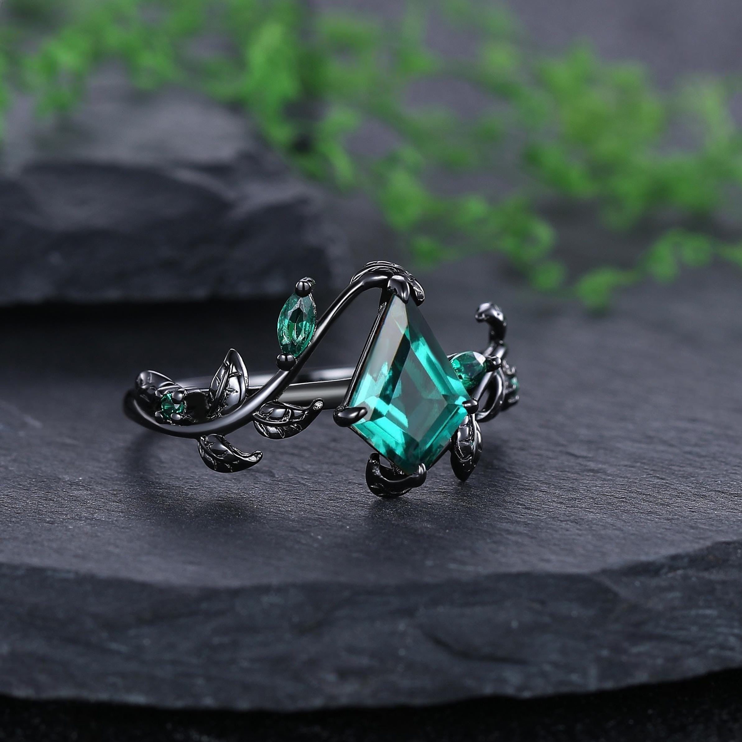 Emerald Matching Wedding Band Emerald And Emerald Engagement Couples Ring - anerjuly
