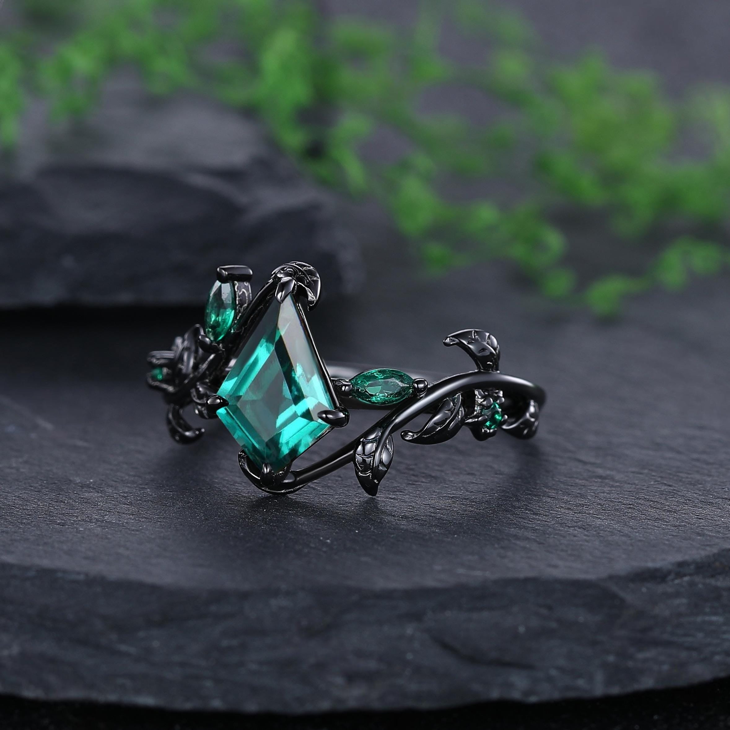 Emerald Matching Wedding Band Emerald And Emerald Engagement Couples Ring - anerjuly