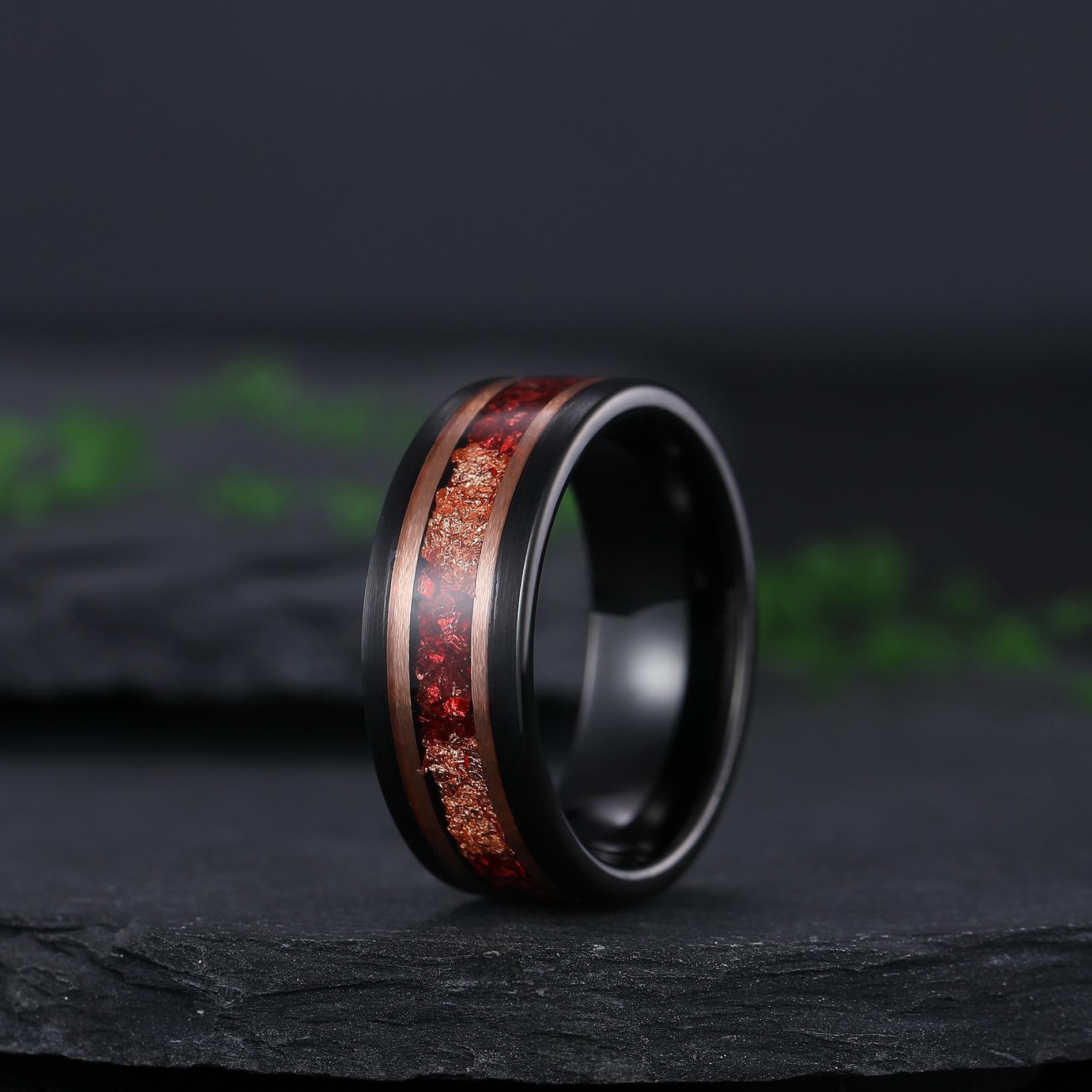 Garnet Couples Ring Set Pear Garnet Engagement Ring Set Black Gold Couple Rings Red Tungsten Wedding Band Bridal Promise Ring for Her - anerjuly