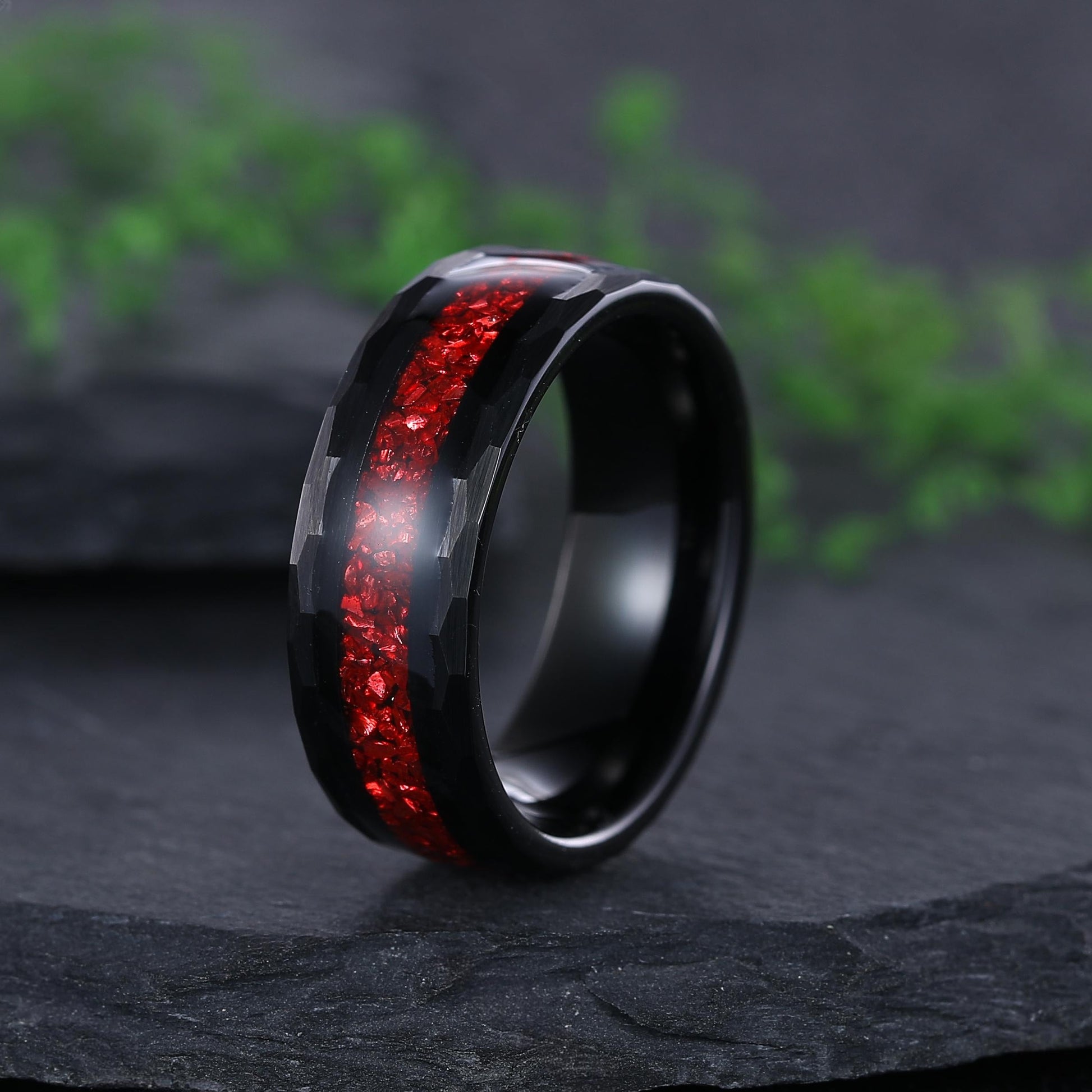 Garnet Couples Ring Set Pear Garnet Engagement Ring Set Gothic Black Gold Couple Rings Red Tungsten Wedding Band Bridal Promise Ring for Her - anerjuly