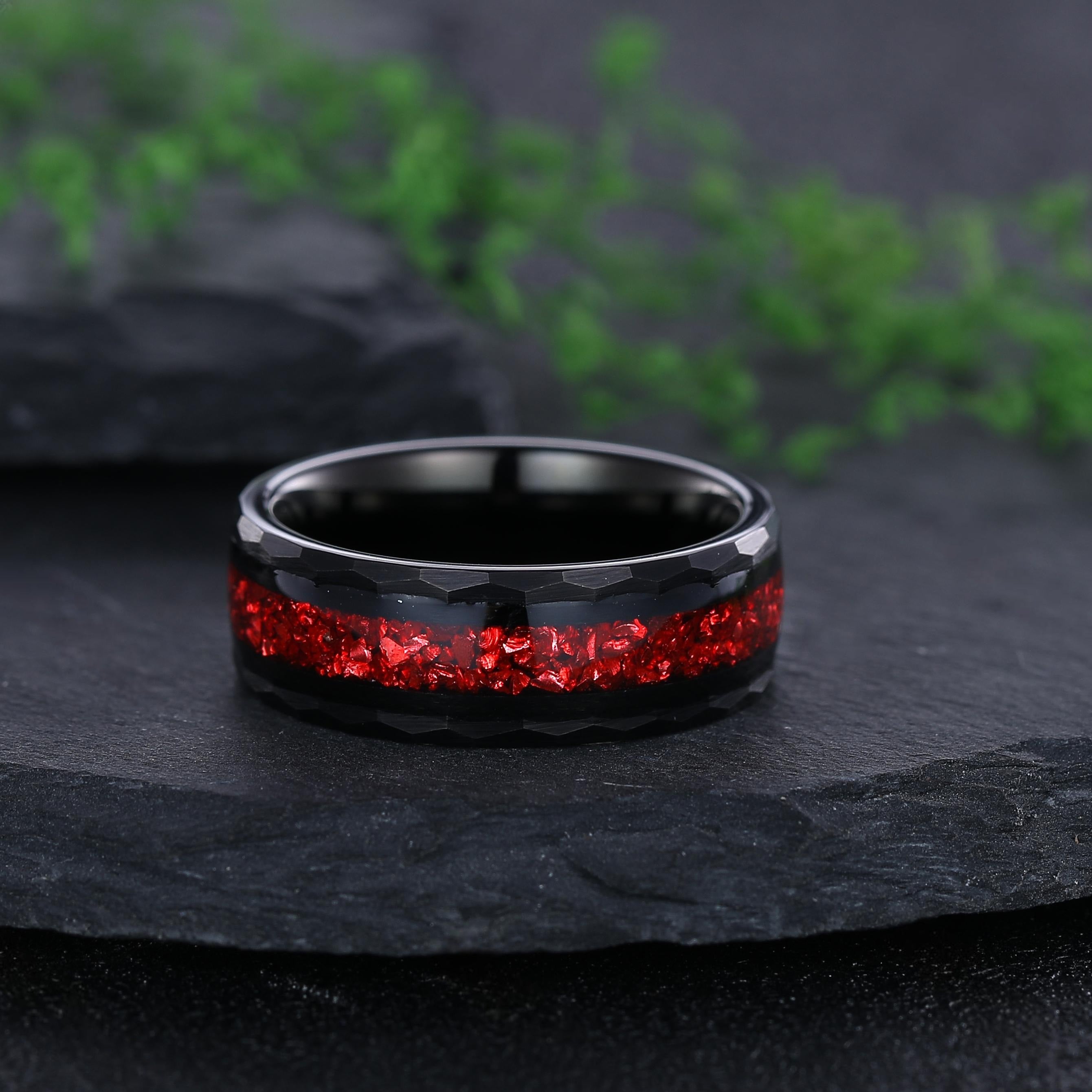 Garnet Couples Ring Set Pear Garnet Engagement Ring Set Gothic Black Gold Couple Rings Red Tungsten Wedding Band Bridal Promise Ring for Her - anerjuly