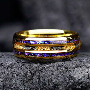 His Ring - Gold Tungsten Ring with Purple Nebula & Gold Foil Inlay