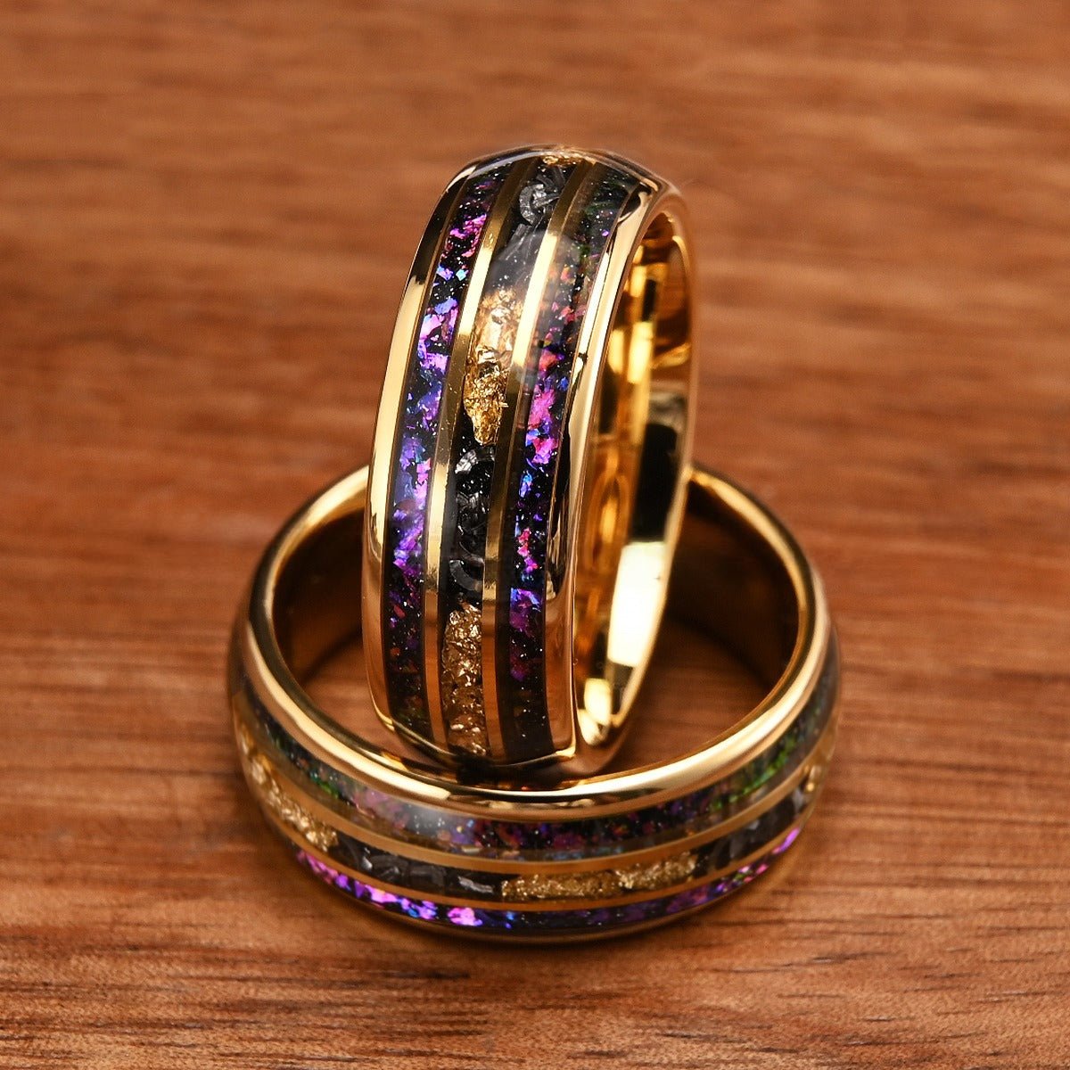 His Ring - Gold Tungsten Ring with Purple Nebula & Gold Foil Inlay