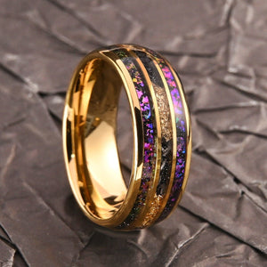 Gold Tungsten Ring with Purple Nebula & Gold Foil Inlay - anerjuly