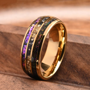 Gold Tungsten Ring with Purple Nebula & Gold Foil Inlay - anerjuly