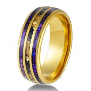 Gold Tungsten Ring with Purple Nebula & Gold Foil Inlay - anerjuly