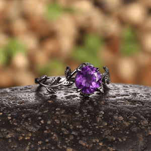 Gothic Black Gold Twisted Vine Round Amethyst Engagement Ring - anerjuly