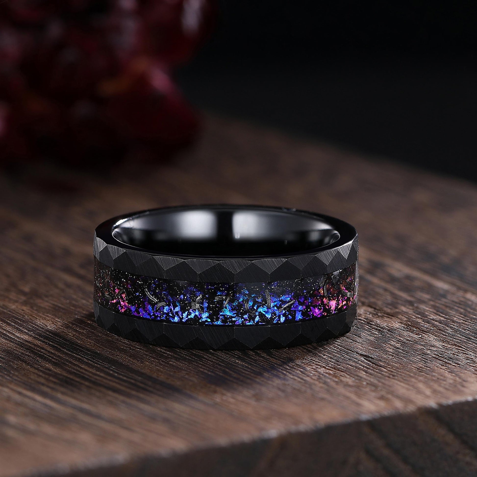 Gothic Blue Sandstone Couple Rings His&Her Matching Wedding Band Amethyst Engagement Ring Unique Black Gold Art Deco Twig Vine Leaf Ring - anerjuly