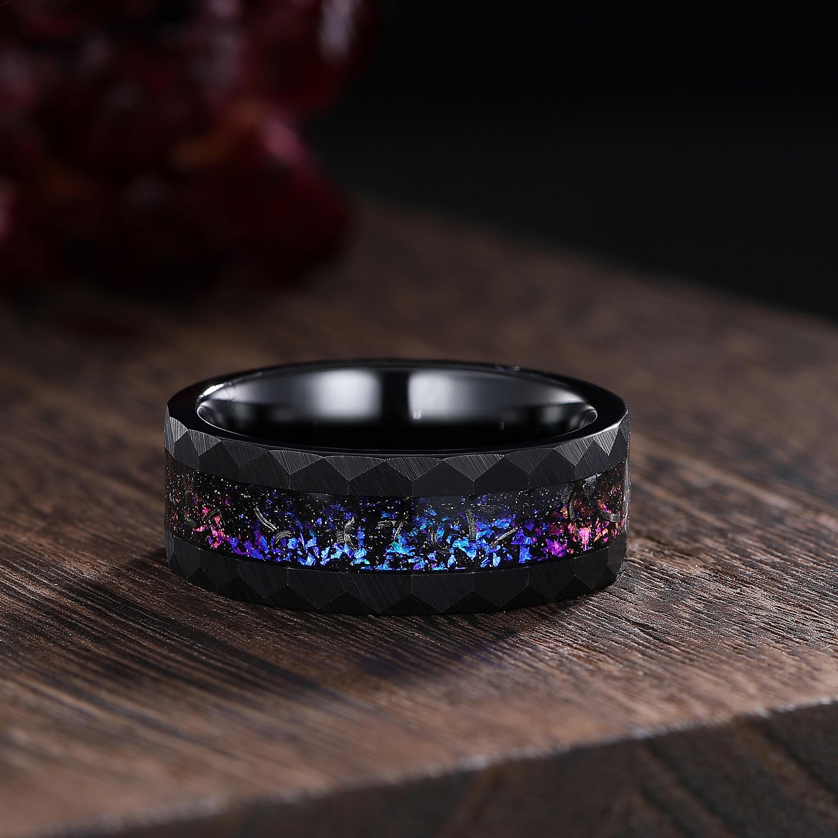 Gothic Blue Sandstone Couple Rings His&Her Matching Wedding Band Amethyst Engagement Ring Unique Black Gold Art Deco Twig Vine Leaf Ring - anerjuly