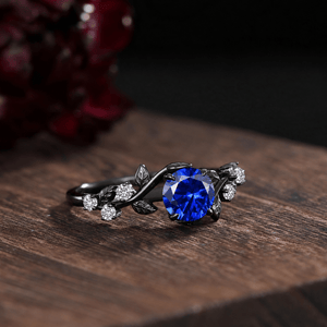 Gothic Leaf Sapphire & Tungsten Couple Ring Set - anerjuly