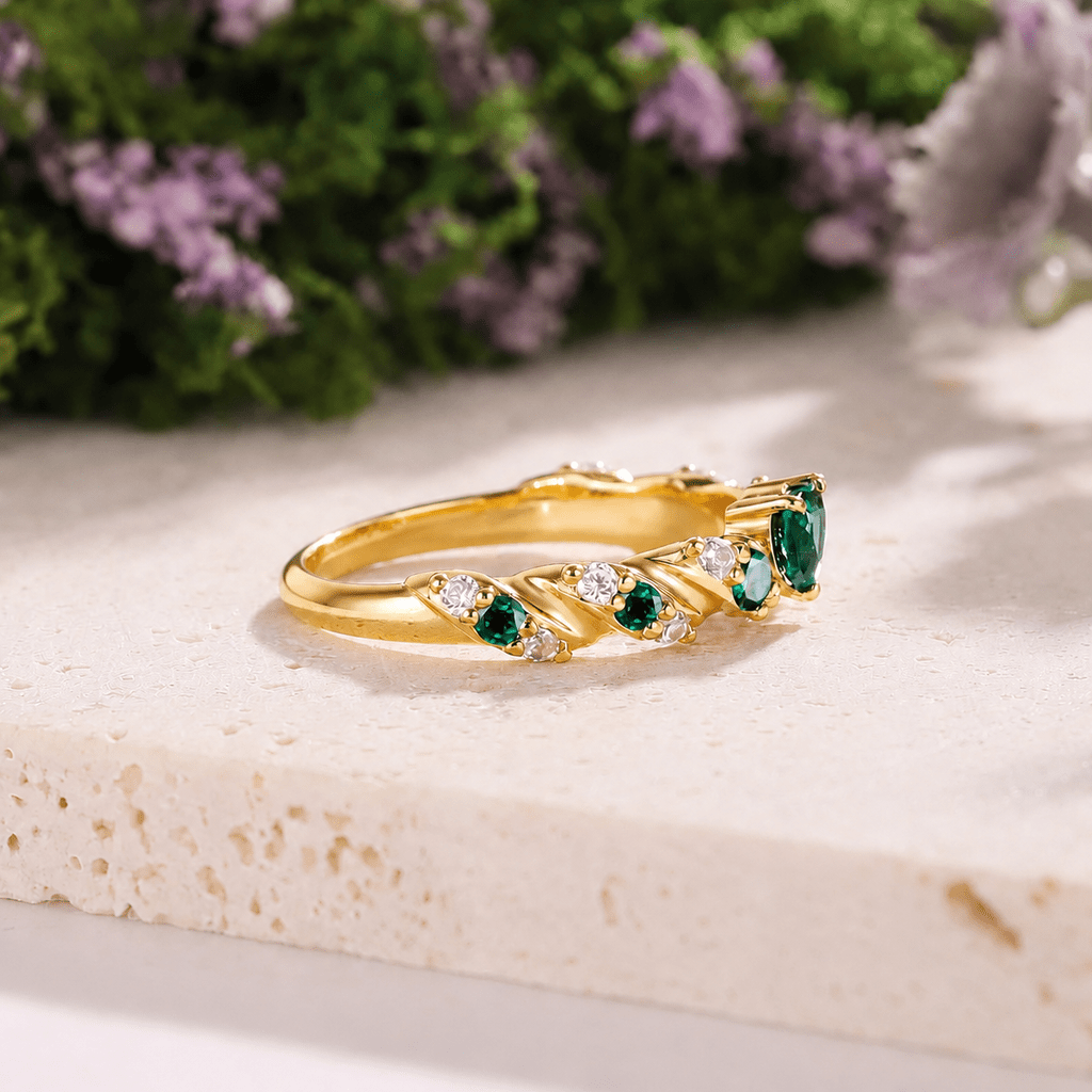 Green Emerald and Tungsten Couple Ring Set - anerjuly