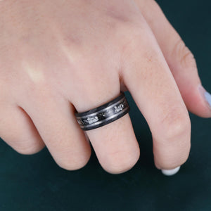 Hammered Meteorite Black Gold String Ring Men's Tungsten Ring - anerjuly