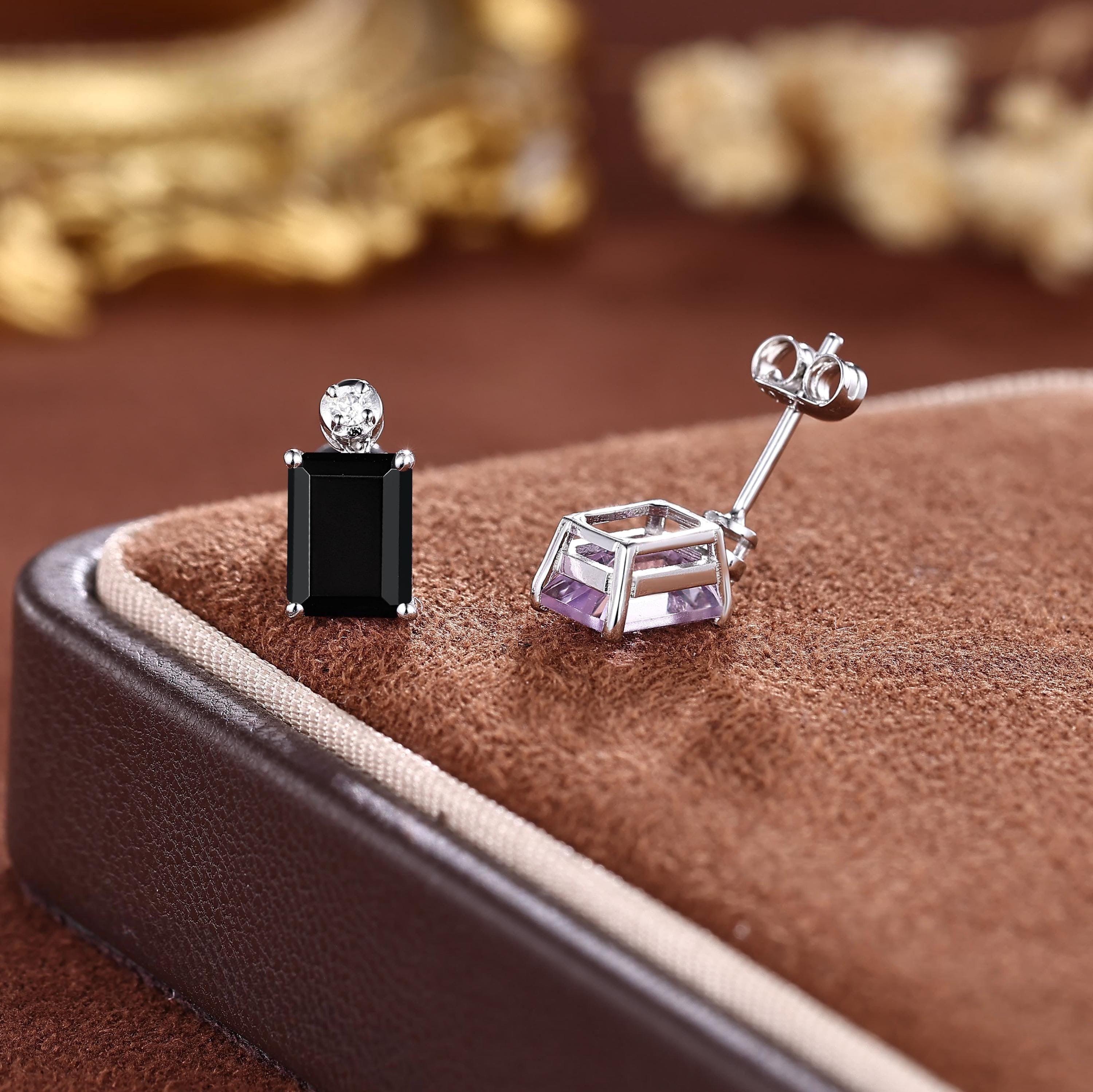 Handmade Black Onyx Everyday Vine Leaf Nature Inspired Onyx Studs Earrings - anerjuly