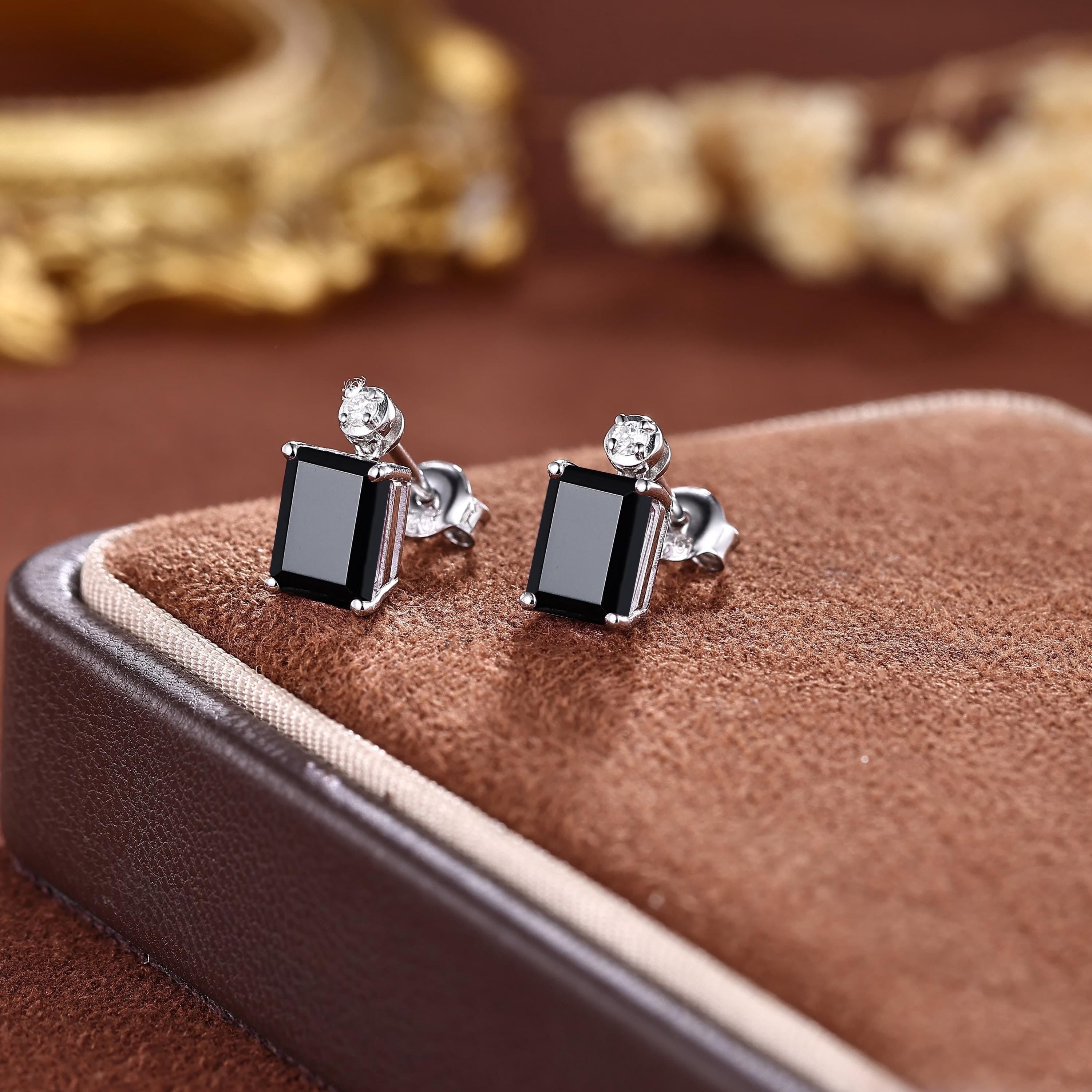 Handmade Black Onyx Everyday Vine Leaf Nature Inspired Onyx Studs Earrings - anerjuly