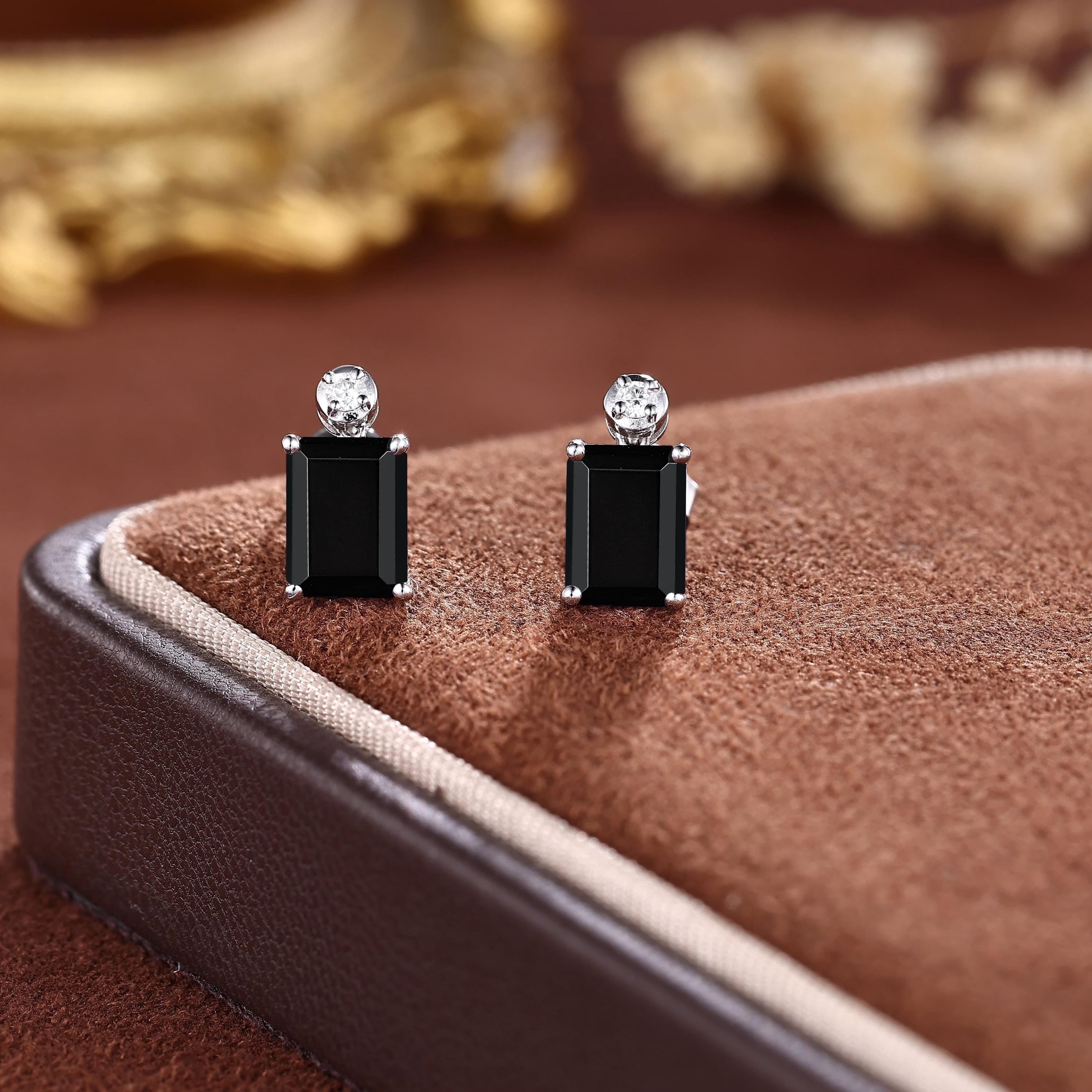 Handmade Black Onyx Everyday Vine Leaf Nature Inspired Onyx Studs Earrings - anerjuly
