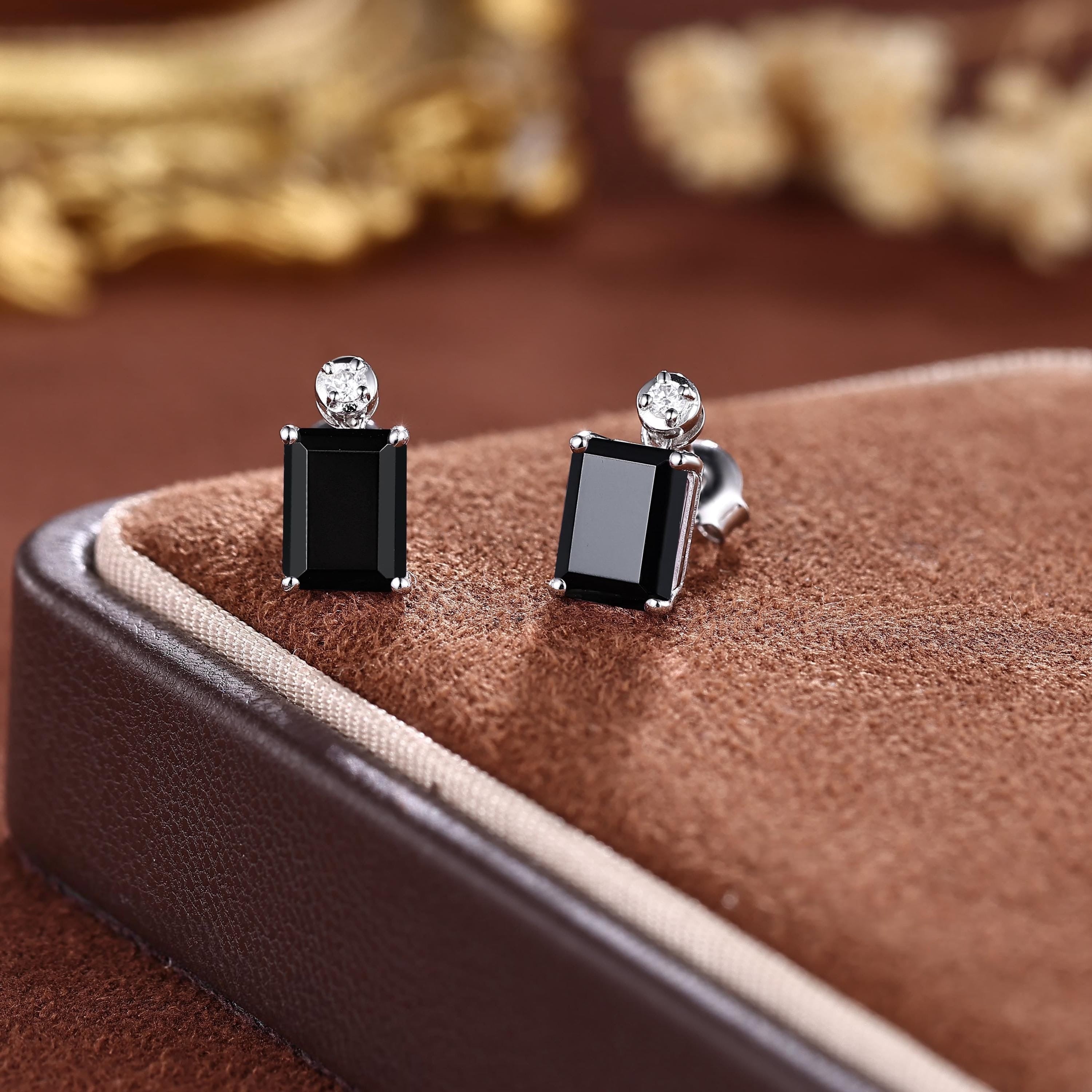 Handmade Black Onyx Everyday Vine Leaf Nature Inspired Onyx Studs Earrings - anerjuly