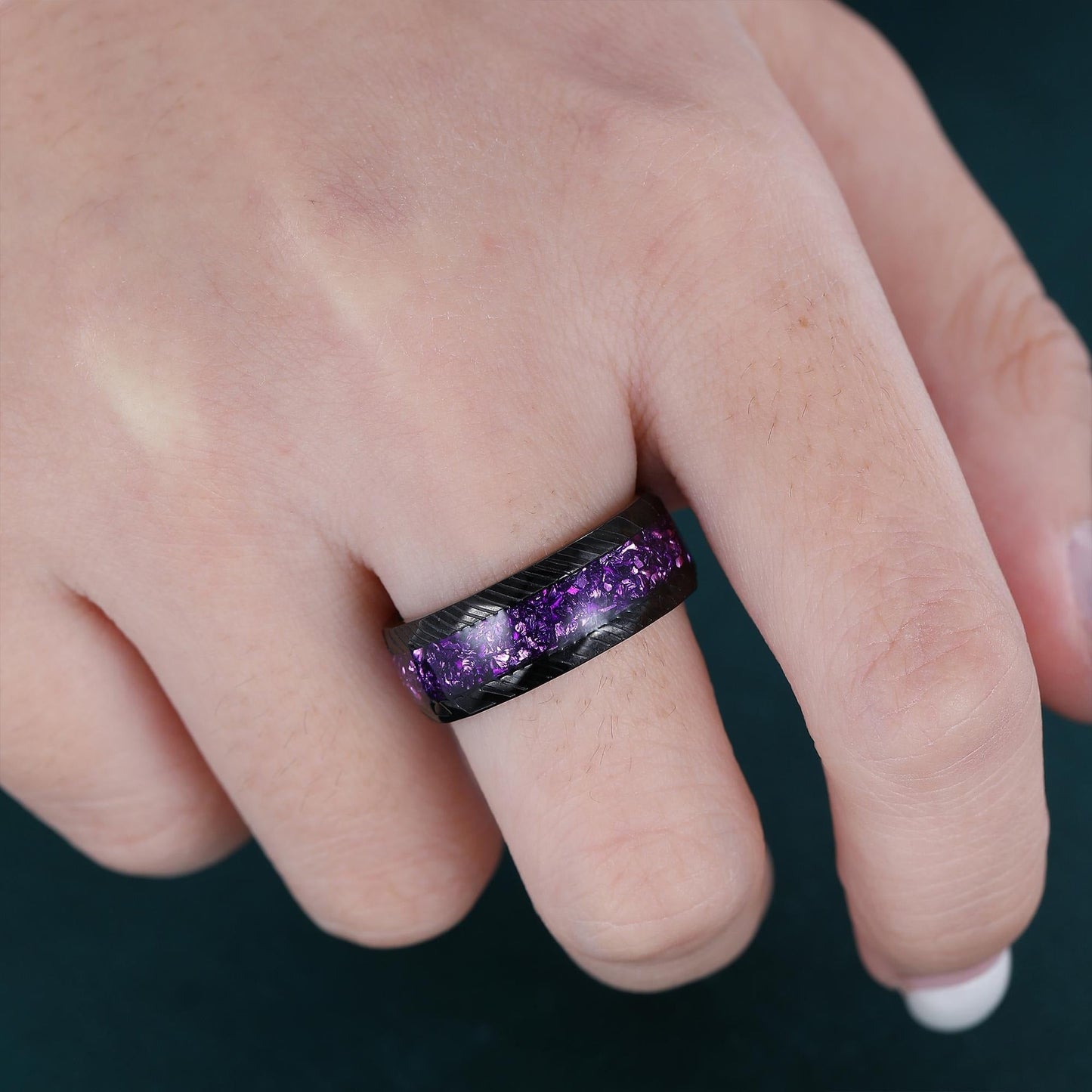 hexagon amethyst couple ring set tungsten ring, black gold amethyst engagement ring, his and hers wedding band promise ring - anerjuly