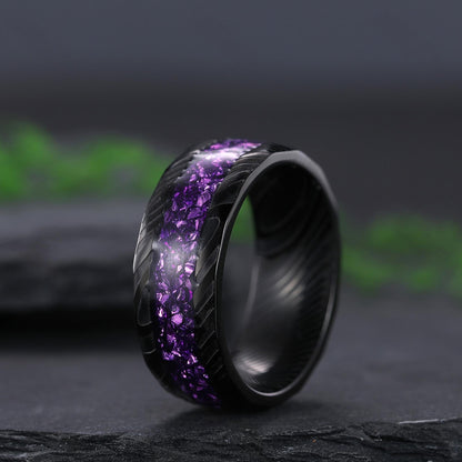 hexagon amethyst couple ring set tungsten ring, black gold amethyst engagement ring, his and hers wedding band promise ring - anerjuly