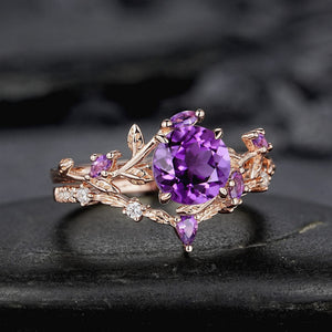 Hexagon Cut Amethyst Engagement Ring Wedding Rings For Women Vintage Purple Gemstone Promise Ring Gift For Her - anerjuly