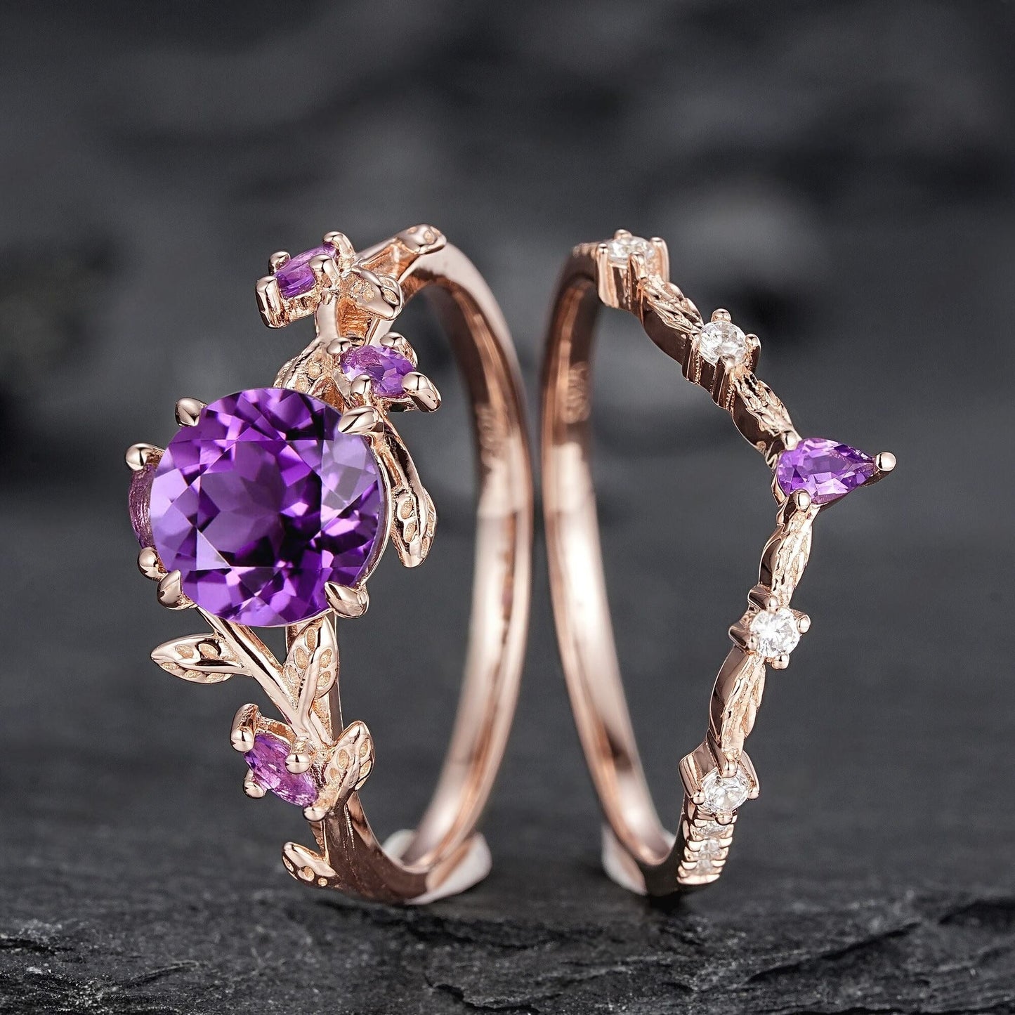 Hexagon Cut Amethyst Engagement Ring Wedding Rings For Women Vintage Purple Gemstone Promise Ring Gift For Her - anerjuly