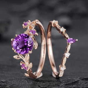 Hexagon Cut Amethyst Engagement Ring Wedding Rings For Women Vintage Purple Gemstone Promise Ring Gift For Her - anerjuly