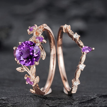 Hexagon Cut Amethyst Engagement Ring Wedding Rings For Women Vintage Purple Gemstone Promise Ring Gift For Her - anerjuly