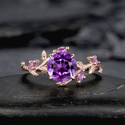 Hexagon Cut Amethyst Engagement Ring Wedding Rings For Women Vintage Purple Gemstone Promise Ring Gift For Her - anerjuly