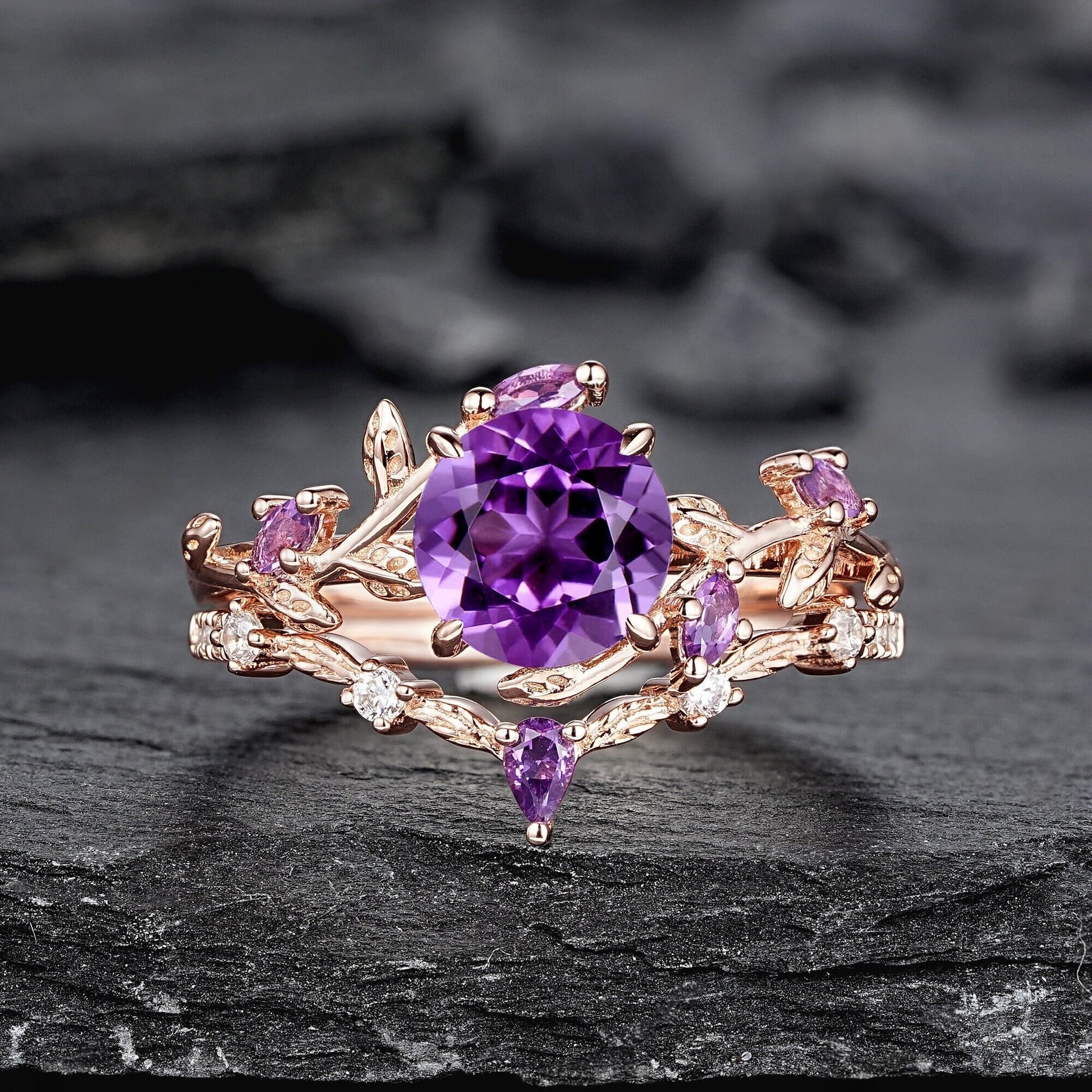 Hexagon Cut Amethyst Engagement Ring Wedding Rings For Women Vintage Purple Gemstone Promise Ring Gift For Her - anerjuly