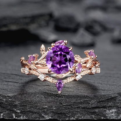 Hexagon Cut Amethyst Engagement Ring Wedding Rings For Women Vintage Purple Gemstone Promise Ring Gift For Her - anerjuly