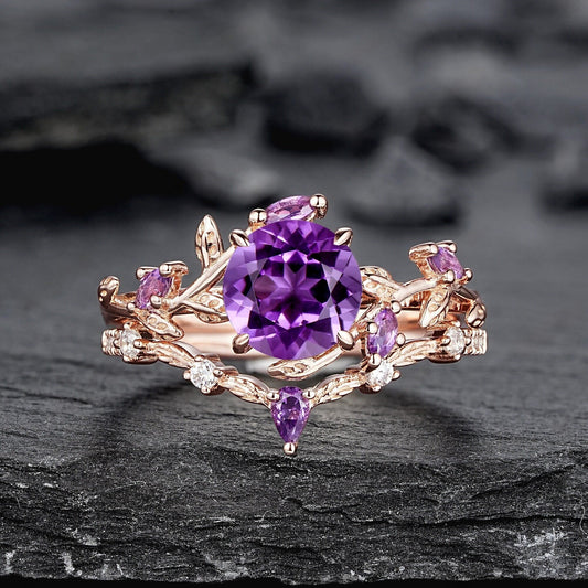 Hexagon Cut Amethyst Engagement Ring Wedding Rings For Women Vintage Purple Gemstone Promise Ring Gift For Her - anerjuly