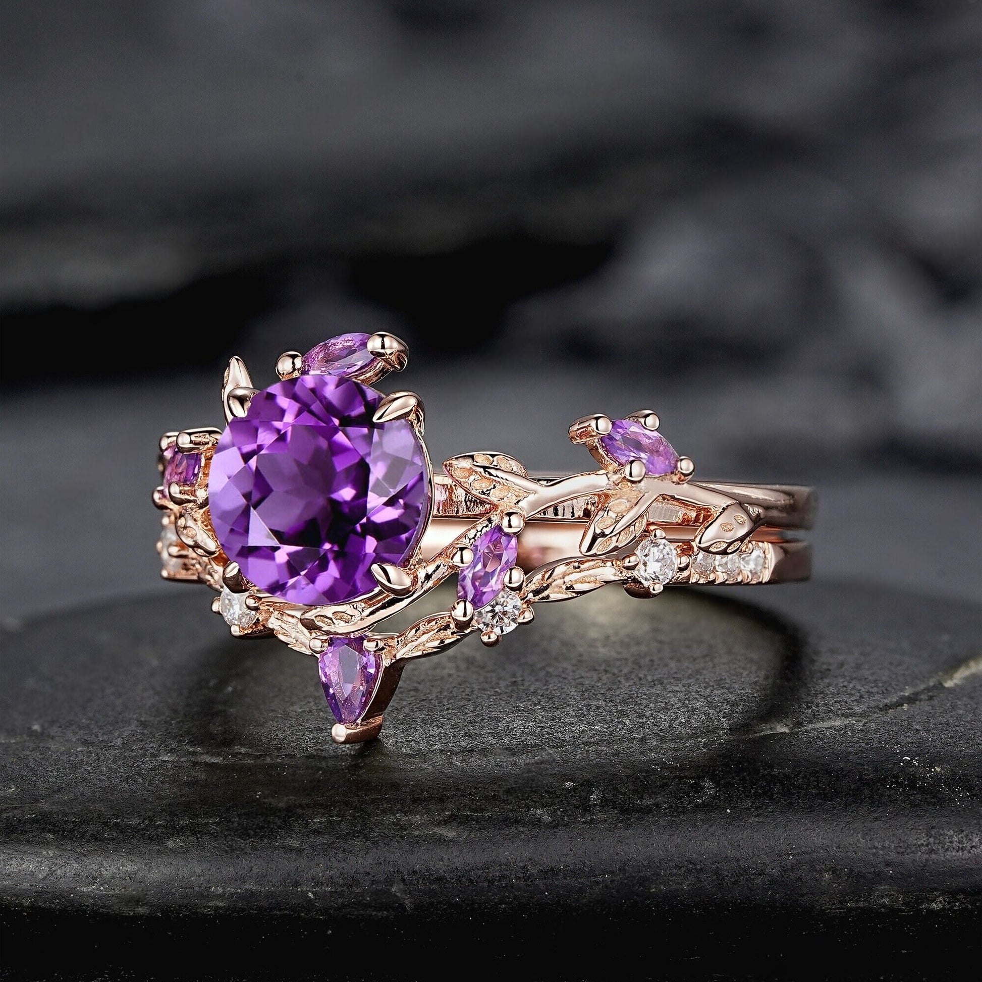 Hexagon Cut Amethyst Engagement Ring Wedding Rings For Women Vintage Purple Gemstone Promise Ring Gift For Her - anerjuly