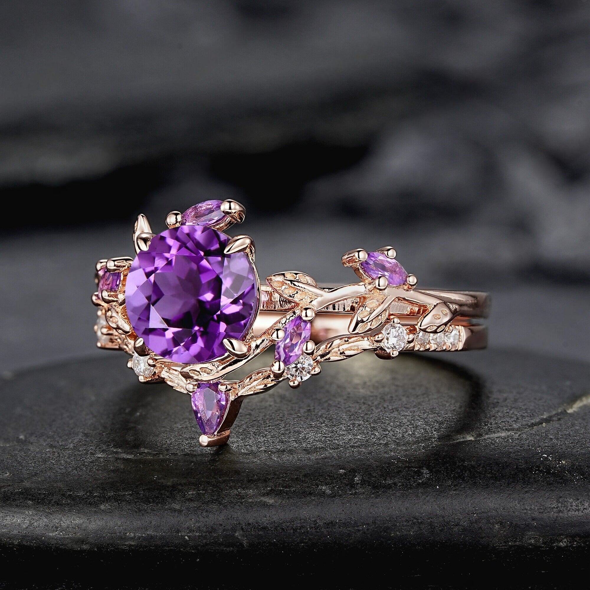 Hexagon Cut Amethyst Engagement Ring Wedding Rings For Women Vintage Purple Gemstone Promise Ring Gift For Her - anerjuly