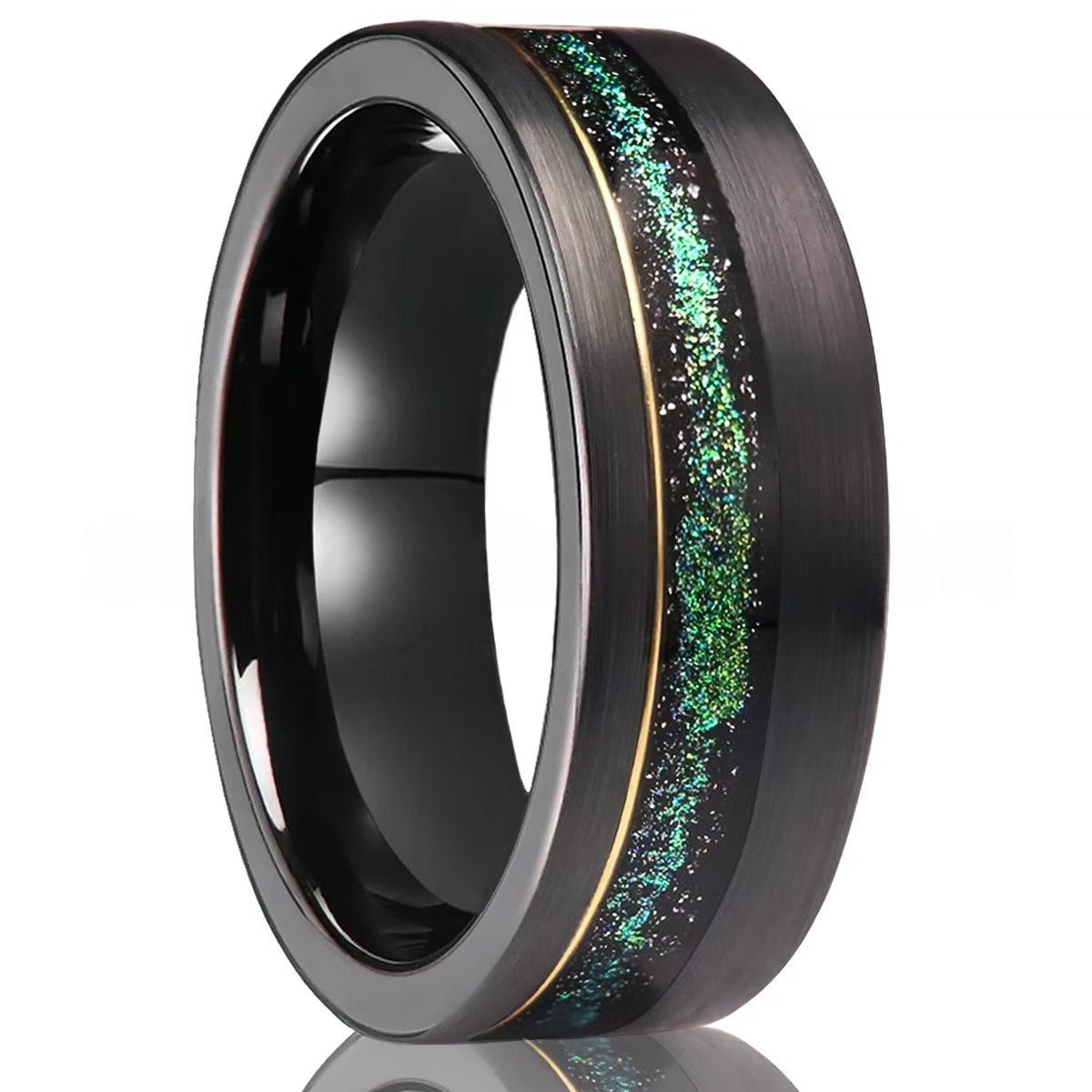 Hexagon Cut Black Emerald Gold Couple Rings Tungsten Wedding Band Promise Ring - anerjuly