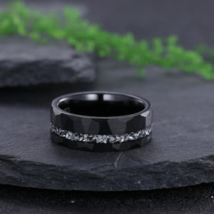 Hexagon Cut Vintage Black Onyx Couple Ring Set Rose Gold Black Tungsten Wedding Band for His and Her Promise Ring - anerjuly