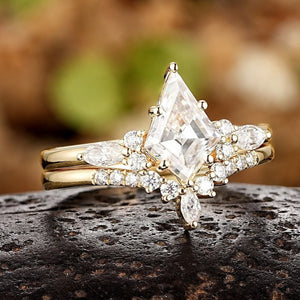 Kite Cut White Moissanite Engagement Ring Set