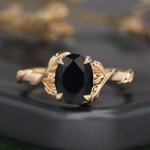 Leaf & Vine Oval Black Onyx Engagement Ring